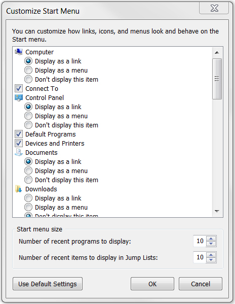 Customize Start Menu