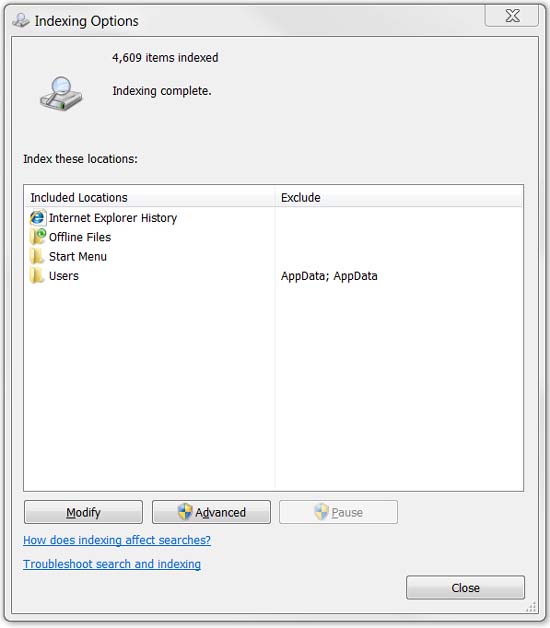 Indexing Options
