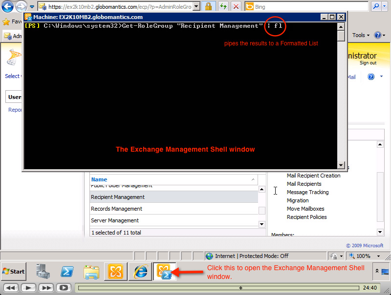 gõ lệnh Exchange Management Shell