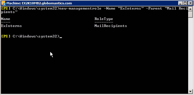 sử dụng lệnh New-ManagementRole