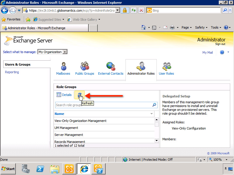 nhấn Refresh để kiểm tra Role Groups