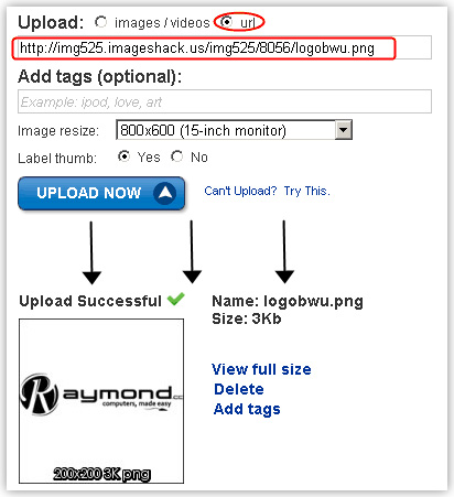 sử dụng tính năng của ImageShack