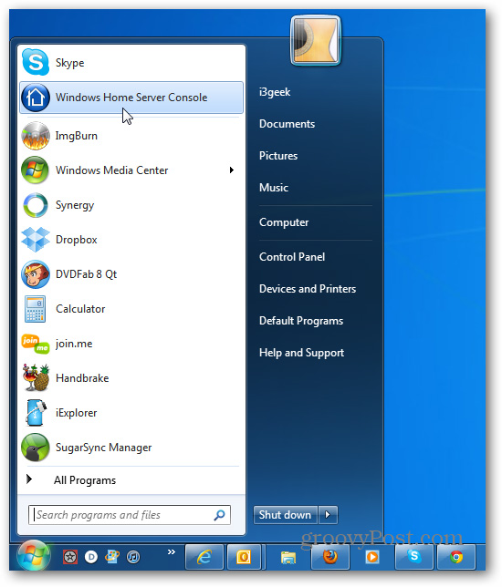sử dụng Windows Home Server Console