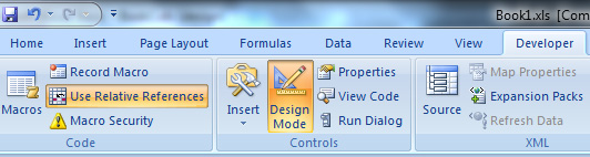 mở Developer > Design Mode