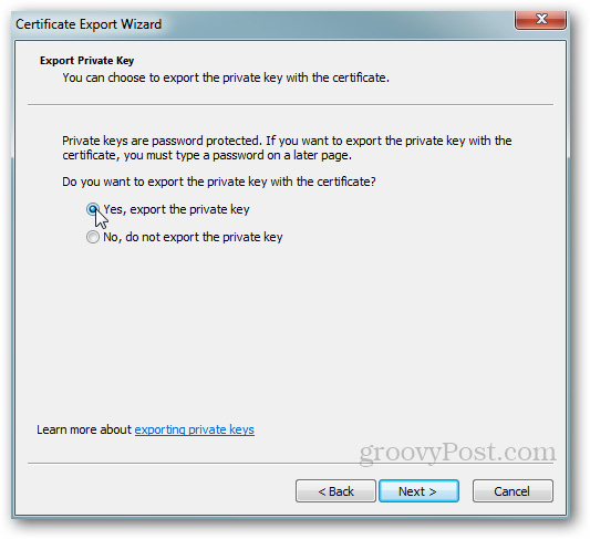 chọn Yes, export... và Next
