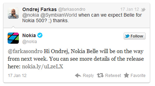 Thông báo cập nhật chính thức trên trang Twitter của Nokia.