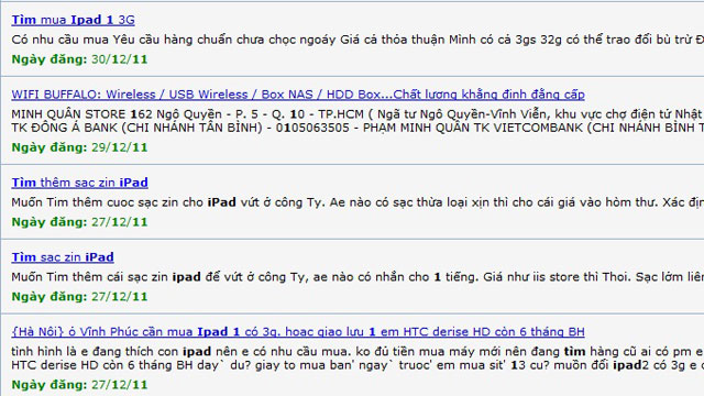 Nhiều người đăng tin tìm mua iPad 1 dịp cuối năm.