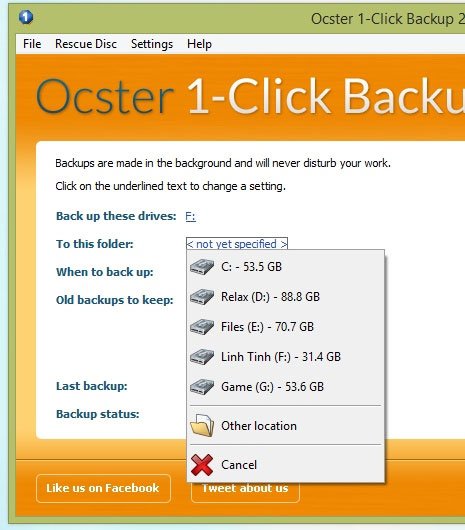 Ocster 1-Click Backup - Sao lưu Windows chỉ với 1 cú Click!