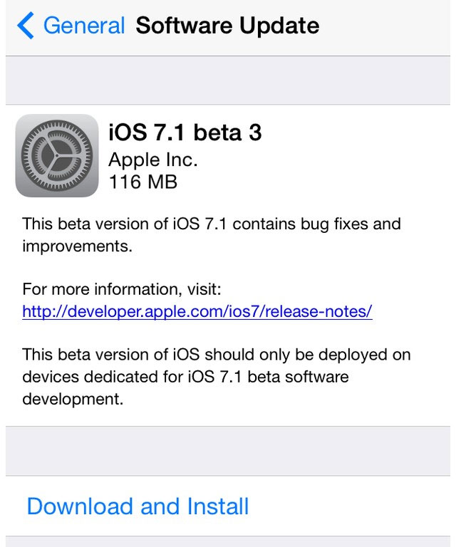 Apple phát hành iOS 7.1 beta 3 dành cho các nhà phát triển