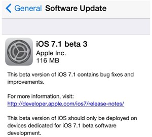 Apple phát hành iOS 7.1 beta 3 dành cho các nhà phát triển