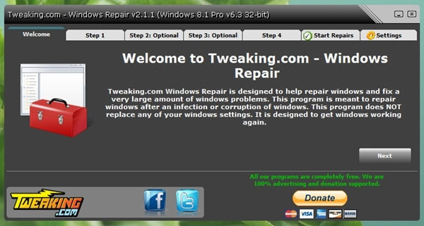 Windows Repair hỗ trợ sửa tất cả các lỗi trên Windows