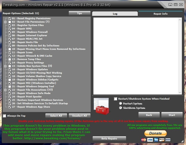 Windows Repair hỗ trợ sửa tất cả các lỗi trên Windows