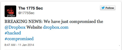 Nhóm hacker The 1775 Sec đăng tải Dropbox bị tấn công Dropbox bất ngờ bị nhóm hacker nổi tiếng Anonymous tấn công