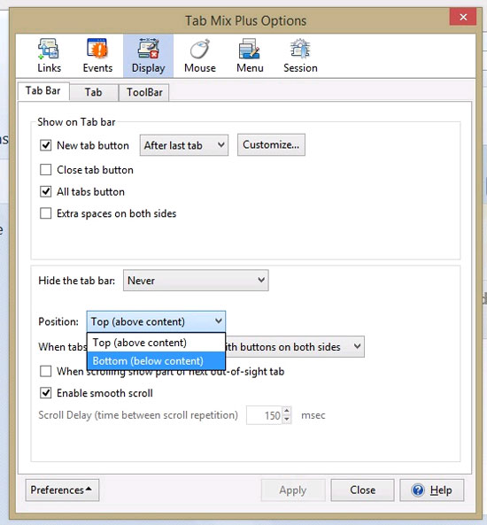 Chọn vị trí của Position Làm thế nào để di chuyển các tab trong Firefox xuống dưới?