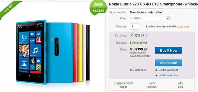 Lumia 920 được bán với giá chỉ 4 triệu đồng tại Mỹ