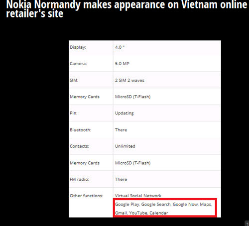 Thị trường Nokia Normandy Nokia Normandy chưa công bố đã xuất hiện tại Việt Nam