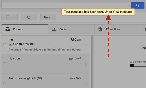 lệnh Undo Send của Gmail