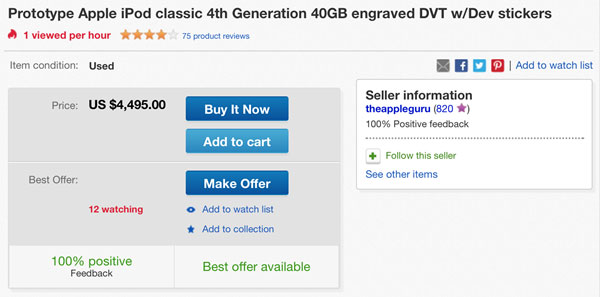 Nguyên mẫu iPod Classic thế hệ thứ tư đang có giá $4495 iPod Classic trên trang mua bán trực tuyến eBay