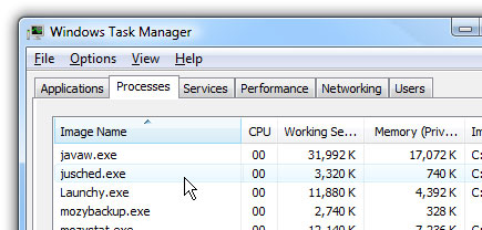 Tiến trình jusched.exe trong Task Manager