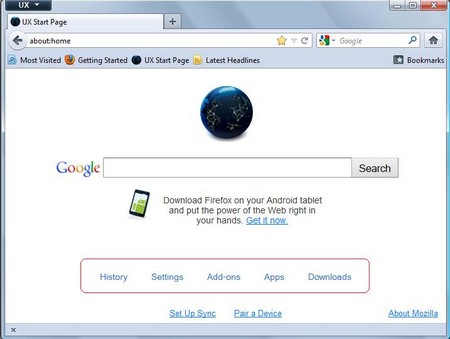 Giao diện trang chủ mặc định mới trên Firefox 13
