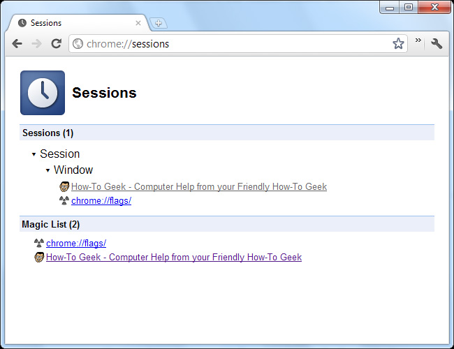 bên trong chrome://sessions