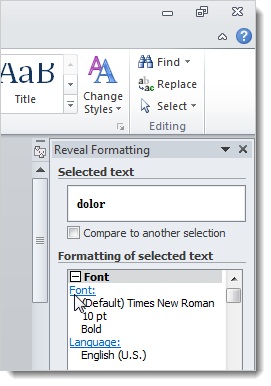 Sử dụng tính năng Reveal Formatting trong Word 2010