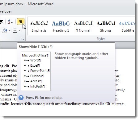 Sử dụng tính năng Reveal Formatting trong Word 2010
