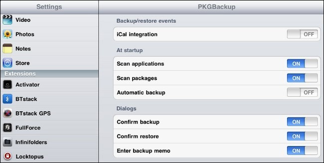 chọn Settings > Extensions > PkgBackup