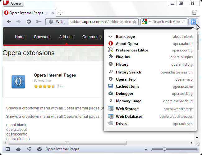extensio Opera Internal Pages