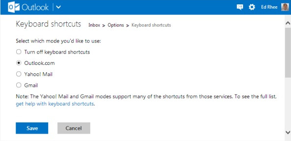 Các phím tắt trong Outlook.com