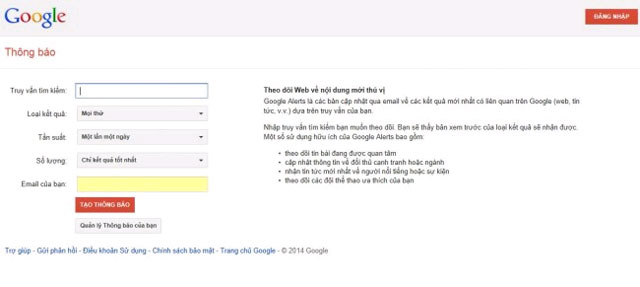 Thiết lập Google Alerts để theo dõi được nhiều nội dung hay
