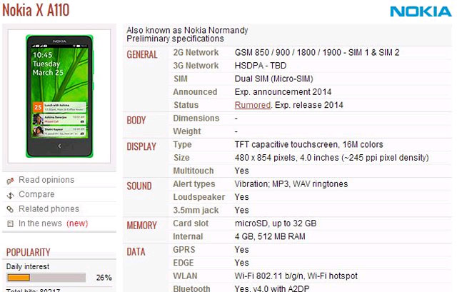 Nokia X A110 chạy Android giá 2,5 triệu đồng tại Việt Nam