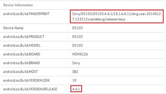Thông tin về D5103 trên GFX Benchmark Sony Xperia D5103 lộ cấu hình, chạy Android 4.4.1 KitKat