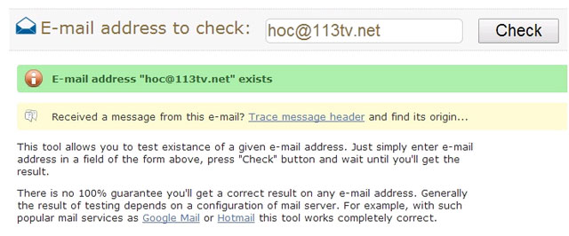 Nhập địa chỉ email và kiểm tra trên Smart-IP.net Cách xác thực địa chỉ email là thật hay giả