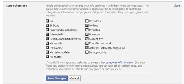 Thông tin khả dụng với các ứng dụng 9 thủ thuật để giữ bí mật cho bản thân trên Facebook