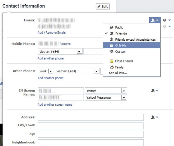 Chuyển các thông tin liên lạc về chế độ riêng tư 9 thủ thuật để giữ bí mật cho bản thân trên Facebook