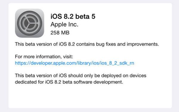 Apple phát hành bản cập nhật iOS 8.2 Beta 5 cho Developers