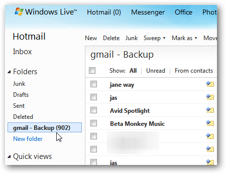 Sao lưu dữ liệu Gmai sang tài khoản Windows Live miễn phí