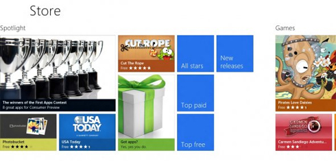 Store được thiết kế theo hàng ngang, bắt đầu bằng Spotlight giới thiệu các ứng dụng nổi bật.