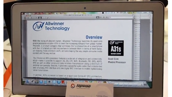 Allwinner phát hành vi xử lý lõi tứ A31s cho "phablet"