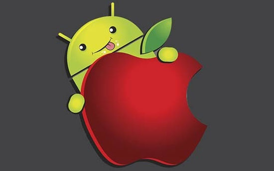 Hình ảnh minh họa về việc các thiết bị di động chạy nền tảng Android đang "ăn dần" thị phần của dòng sản phẩm chạy iPhone OS iPad sắp bị máy tính bảng Android qua mặt?