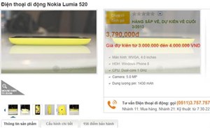 Lumia 520 sẽ có mặt tại Việt Nam giá 3,8 triệu đồng