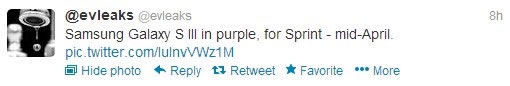 Ảnh rò rỉ từ @evleaks Samsung Galaxy S III sẽ sớm có màu tím