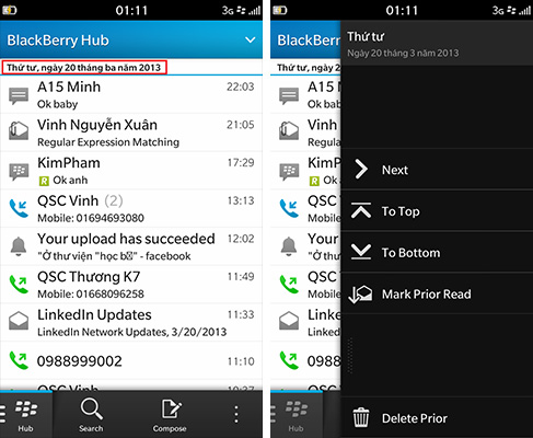 BlackBerry Hub trên BlackBerry Z10