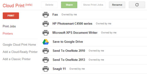Danh sách máy in có thể dùng In từ xa bằng thiết bị Android