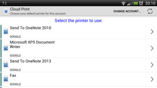 Chọn máy in cần dùng In từ xa bằng thiết bị Android