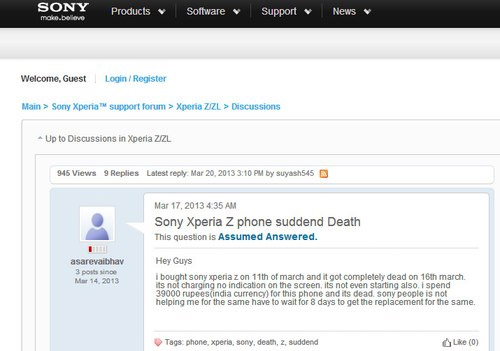 Chia sẻ của người dùng về việc Xperia Z bất ngờ ngừng hoạt động Xperia Z bị tố dính lỗi 'đột tử'