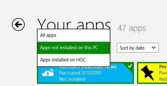Bạn hãy nhấn vào tùy chọn "Apps not installed on this PC" để xem danh sách các ứng dụng chưa cài đặt. Hướng dẫn cài đặt lại ứng dụng Modern UI trên máy tính Windows 8 mới
