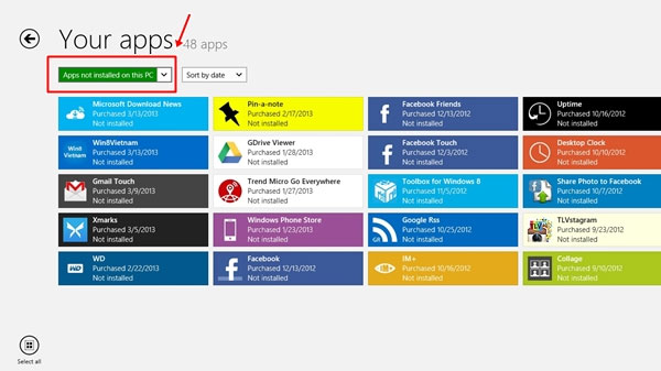 Tại màn hình "Your apps", ứng dụng sẽ tiến hành thiết lập danh sách các ứng dụng mà bạn đã từng tải và cài đặt trước đó.  Hướng dẫn cài đặt lại ứng dụng Modern UI trên máy tính Windows 8 mới