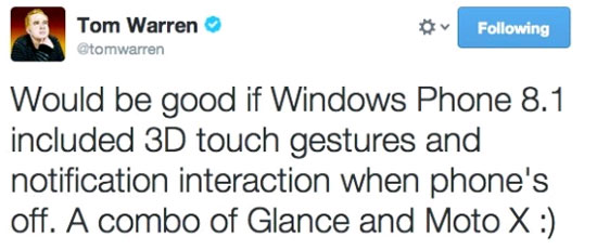 Thông báo về 2 tính năng độc trên Windows Phone 8.1 Windows Phone 8.1 cũng sẽ có cảm ứng 3D